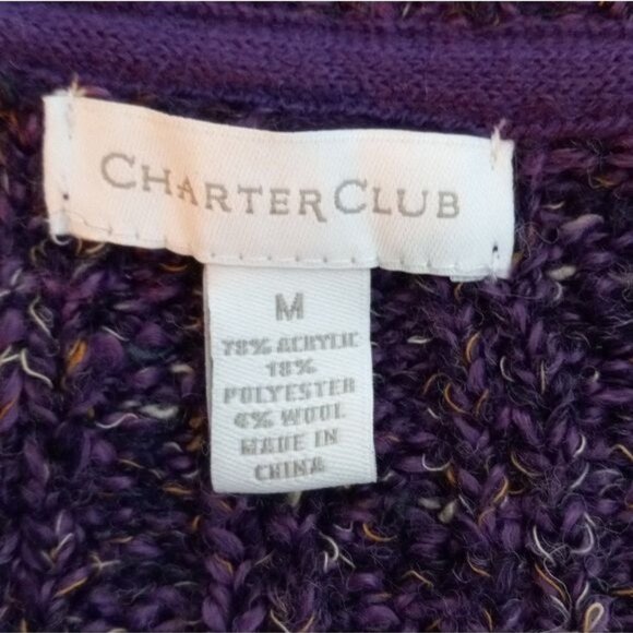 Charter Club Size M Cardigan Sweater Purple Knit Short Sleeve Acrylic Wool Blend - Picture 7 of 8